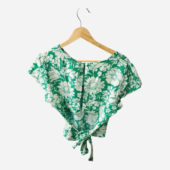 Amour Vert Women’s Shea Ramie Bloomsbury Size Large Green Floral Spring Top NWT - Picture 4 of 7